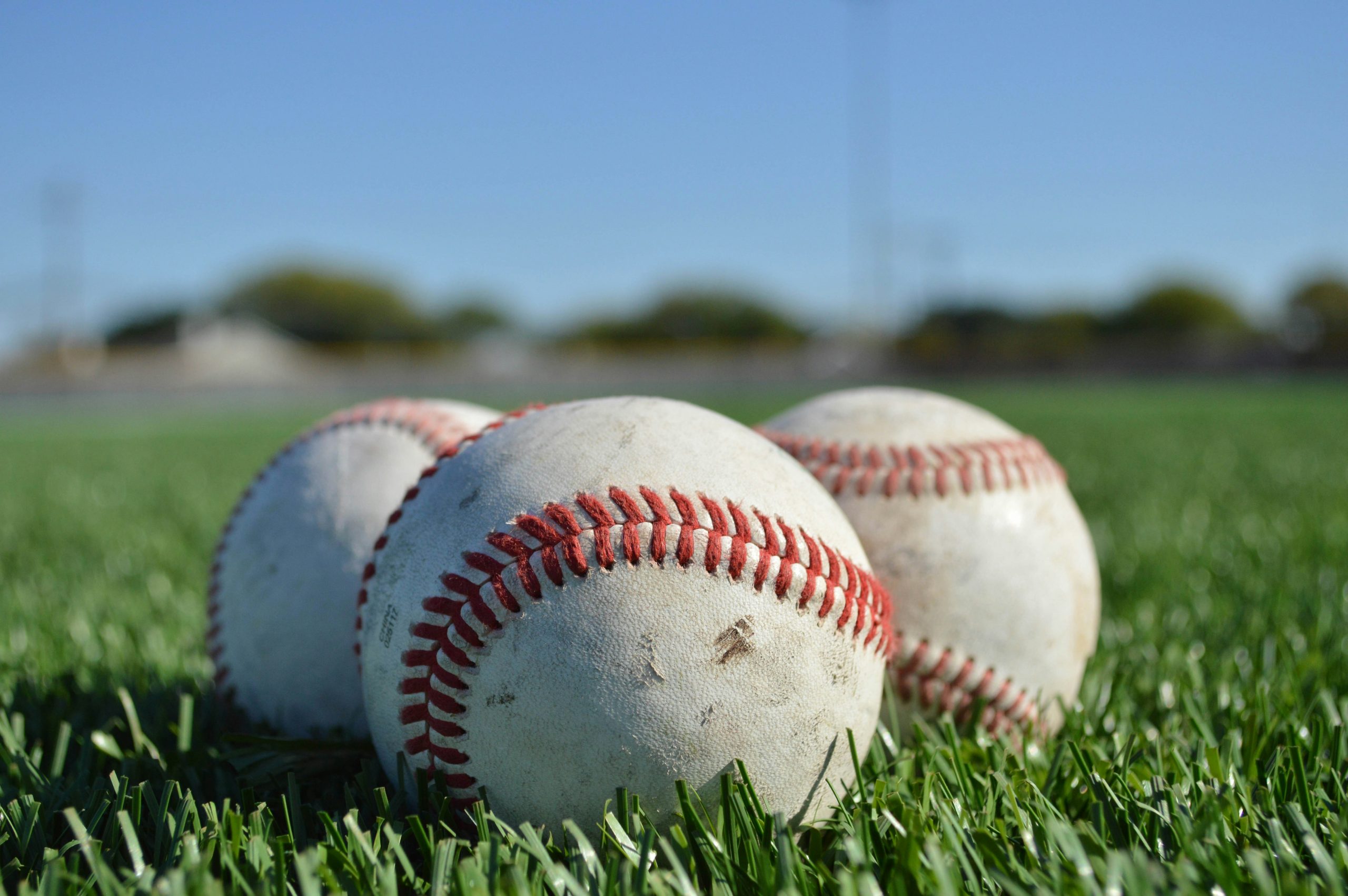 Three baseballs sit in a field of turfgrass at Camp Nubability's annual kids camp for limb different children. This image was taken by one of the camp coaches, Caitlin Conner.